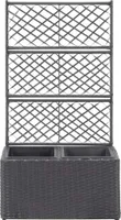 vidaXL Hochbeet mit Rankgitter 2 Töpfe 58×30×107cm Poly Rattan Schwarz