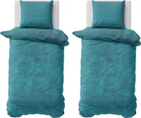 Winter Bettwäsche Teddy Plüsch 155x220 + 80x80 Bettbezug Cashmere Touch Nicki Uni / Wende Petrol, 4 teilig