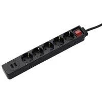 hama USB 3,4A 5-fach Steckdosenleiste mit Schalter 1,4 m schwarz mit USB-Buchse