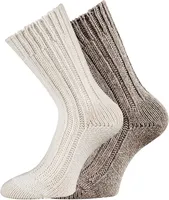 TippTexx 24 2 Paar superweiche Wollsocken mit Alpakawolle für Damen und Herren, Wollweiß-Mittelbraun, Größe 39-42