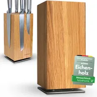 holz4home® Messerblock Magentisch aus Eichenholz I 360° Drehbarer Messerhalter ohne Messer I Küchenhelfer aus Holz I Stehbare Messerleiste Quadratisch