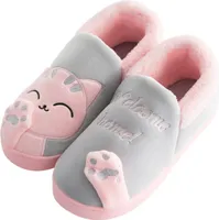 ASKSA Damen Herren Pluesch Baumwolle Hausschuhe Damen Herren Winter Warme Gefuettert weiche Pantoffeln mit Cartoon Katze rutschfeste Slippers Hause Indoor, Grau, Groesse: 40-41
