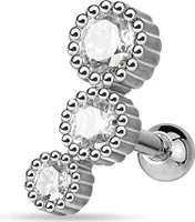 viva-adorno 1,2mm Helix Piercing 3 Kristalle rund Stecker Cartilage Ohrpiercing Knorpelpiercing 316L Chirurgenstahl Z515.D5silber