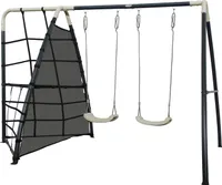 AXI Schaukel Set aus Metall in Anthrazit & Creme | Doppelschaukel & Kletternetz mit Gestell | Gartenschaukel für Kinder / Kinderschaukel |