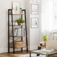 VASAGLE Regal, Bücherregal mit 4 Ebenen, Leiterregal, Standregal, für Wohnzimmer, Schlafzimmer, Küche, Homeoffice, Industrie-Design, Stahlrahmen, vintagebraun-schwarz LLS44X