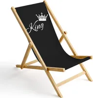 Holz Liegestuhl Klappbar Klappliegestuhl Sonnenliege Strandstuhl Wechselbezug Motiv Schwarz King [119]