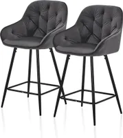CLIPOP Samt Barhocker 2er Set, Barstuhl Thekenstühle, Sitzhöhe 65 cm, Grau
