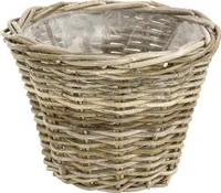 Dehner Rattan Pflanztopf, Ø 35 cm, Höhe 25 cm, Rattangeflecht, grau/braun