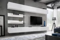 Wohnwand Hapy - Schrankwand Hängend - Anbauwand - Wohnzimmerschrank - Wohnzimmer - Wandschrank - Modern - Weiß Matt / Weiß Hochglanz 21