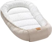 JUKKI® BabyNestchen XXL 120x65cm bis zu 18 Monaten 2seitig [Little Stars Musselin & Ecru] Nestchen Babybett Reisebett Kokon Babynest Kuschelnest