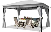 Gartenpavillon 3x4 m ca. 180g/m² Dachplane wasserdicht Pavillon mit 4 Seitenteilen grau