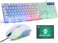 Gaming Tastatur und Maus Set UK-Layout, Regenbogen-LED-Hintergrundbeleuchtung, kabelgebundene Tastatur und Maus, USB-Gamer-Tastatur mit 2400 DPI