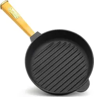 Grillpfanne aus Gusseisen 26 cm Steakpfanne BRIZOLL Bratpfanne Holzgriff Gusseisenpfanne Feuerpfanne Gusspfanne Cast Iron Pan alle Herdarten Induktion