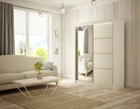 Kleiderschrank Padwa 120 cm inklusive 2 Schiebetüren mit Spiegel Lieferung bis in die Wohnung Kleiderstange Garderobe Schrank Mehrzweckschrank Hochschrank Schlafzimmer (Farbe: weiß)