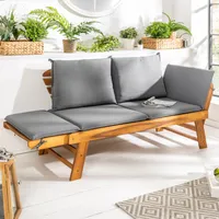 riess-ambiente Massivholz Sitzbank MODULAR 152 – 190cm Akazie inkl. Kissen Gartenbank klappbar Holzbank Gartenbank