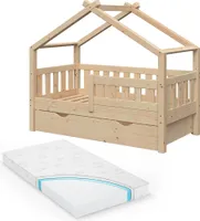 Vitalispa Hausbett Design, 70x140 cm mit Schublade und Matratze, Naturholz