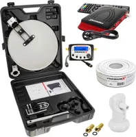 PremiumX Camping SAT Anlage komplett HD TV Receiver Satelliten-Finder Single LNB 10m Kabel F-Stecker kompakt im Koffer Camp-Zubehör