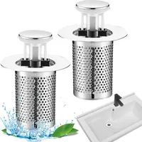 2 Stück 2 in 1 Abflussstopfen Waschbecken mit Haarsieb, Edelstahl Abflussfilter, Universal Pop Up Waschbeckenstöpsel