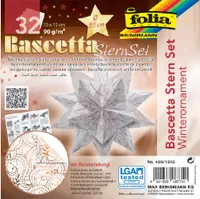 folia 406/1515 - Bastelset Bascetta Stern Winterornament weiß/kupfer, 32 Blatt, 15 x 15 cm, fertige Größe des Papiersterns ca. 20 cm, mit ausführlicher Anleitung - ideal zur zeitlosen Dekoration