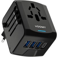 VOOMY Reiseadapter Weltweit - Universal Reisestecker für 170+ Länder - Adapter Europa USA Mexiko Australien - All in one Travel Plug Adapter mit 3 USB-A und 1 USB-C