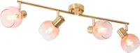 QAZQA - Art Deco Art Deco Spot I Spotlight I Deckenspot I Deckenstrahler I Strahler I Lampe I Leuchte Gold I Messing mit rosa Glas 4-flammig Spotbalken-flammig - Vidro I Wohnzimmer I Schlafzimmer - St
