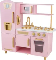 4iQ Große Spielküche Spielzeug Küche aus Holz für Kinder KitchenJoy Pink 85,5x33x88 cm mit Kühlschrank, Zubehör