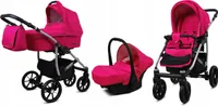 BabyLux® Qbaro | 3in1 Kinderwagen Bambimo | Magenta | Kombikinderwagen | Kinderwagenset | Buggy + Ba