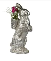 Große Hasenfigur aus Kunststein in silber mit strukturierter Oberfläche, H50cm - Ostern, Osterhase, Deko, Dekofigur, Hase
