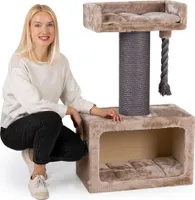HAPPYPET Kratzbaum 'Mick' Grosse Katzen Stabil 103 cm - , 600g Plüsch, dicker Stamm 18 cm, Massiver Katzenbaum, Cappuccino