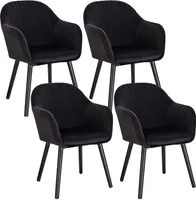 WOLTU 4er-Set Esszimmerstuhl, Sessel, Polsterstuhl mit Armlehnen, Holzbeine, Samtbezug, Schwarz