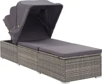 vidaXL Sonnenliege mit Sonnenschutz und Auflagen Poly Rattan Grau