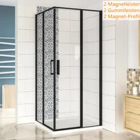 90x90x185cm Nano+ESG Glas Schwingtür Eckeinstieg schwarze Duschabtrennung Duschkabine
