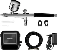 Wiltec HS-A10K Sada příslušenství pro kompresor 2,8 bar, sada pro airbrush 12 V, airbrush pistole s tryskou 0,3 mm, vzduchový kompresor se vzduchovým kartáčem