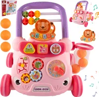 Malplay Kinderwagen Interaktive Pädagogische Lauflernhilfe für Kinder Tabelle Musik Panel Rosa 3In1