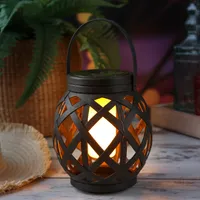 LED Solar Laterne mit Flammeneffekt - flackernde LED - H: 16cm - D: 14,5cm - für Außen - schwarz