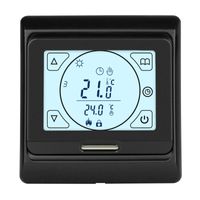 E91 Digital-Thermostat schwarz Raumregler mit Touch-Display und ext. Sensor 10kOhm, für Fußbodenheizung elektrisch & wassergeführt
