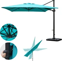Gastronomický svetelný dáždnik HWC-A39, 3x3m (Ø4,24m) otočný, polyester/hliník 31kg ~ tyrkysový so stojanom