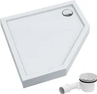 AQUABAD® Duschwanne Komplettset Ultima LeakProtect® Smooth White 90x90cm Fünfeck mit Ablaufgarnitur Alcadrain A49CR