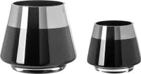 JONA - 2er Set Teelichthalter aus Glas in Schwarz/Silber - Windlichter