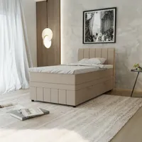 Boxspringbett Einzelbett 100x200, Dunkelbeige, AVALON, mit Bettkästen, mit Matratze, mit Topper, Panda Möbel