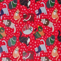Geschenkpapier niedliche Weihnachtskatzen 70cm x 2m Rolle Rot