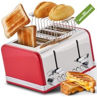 ProfiCook XXL Toaster im stilvollen Vintage-Design - Toaster 4 Scheiben mit Wide-Slot (extra breite Toastschlitze) und massivem Metallgehäuse - Retro Toaster mit Brötchenaufsatz - PC TA 1194 rot