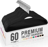 60 Kleiderbügel Samt 45 x 23,8 x 0,6 cm, schwarz