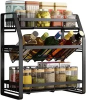 Sessamen-LP Gewürzregal Gewürzaufbewahrung Metall 4 Ebenen Gewürzflaschen Regal Stehend für Gläser Ölflaschen Schwarz Organizer Gewürzen Küchenregal(Type A)
