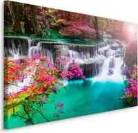 Muralo Leinwandbild Canvas WASSERFALL Wald Pflanzen Natur Landschaft 3D Br. 40cm x Hö. 30cm