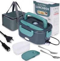 Elektrische Lunchbox, 3 In 1(12V/24V/220V) 60W 1,5L Speisenwärmer Auto, Edelstahl Lunchbox Elektrisch Brotdose/LKW Haushalt Camping, mit Gabel, Löffel