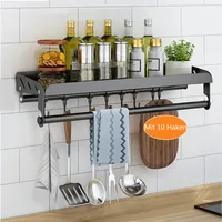 Gewürzregal Wand ohne Bohren,Gewürzregal Hängend Mit küchenrollenhalter und 10 Haken,Küchenregal für Gewürze,Wandmontage gewürzregal schranktür,60cm