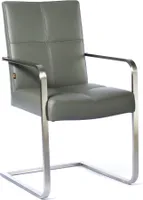 SIX Echtleder Freischwinger – Libero Grau Esszimmerstuhl mit Armlehne & Ergonomischem Edelstahlrahmen – Design Schwingstuhl, für Esszimmer und Wohnzimmer – Fertig montiert, bis 130 kg