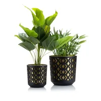 HowHomely | Pflanzkübel Set, 2 Blumentöpfe, Schwarz und Gold, 20,1 & 14,8 cm - Blumenkübel, Stilvoll
