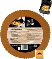 FRITZTOWN® Air Fryer Paper – 300 Stück, 16 cm Rund | Antihaft Backpapier für Heißluftfritteusen, Mikrowelle & Backofen | Hitzebeständig & Fettdicht